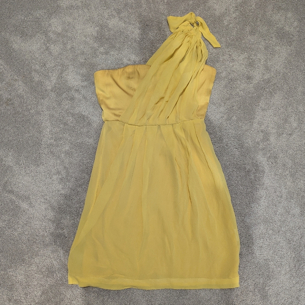 BCBG Max Azria Yellow One Shoulder Silk Dress
